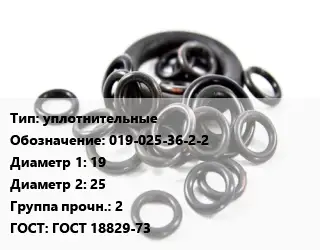 Кольцо РТИ уплотнительные 019-025-36-2-2 D=19х25 Прочность:2 ГОСТ: ГОСТ 18829-73
